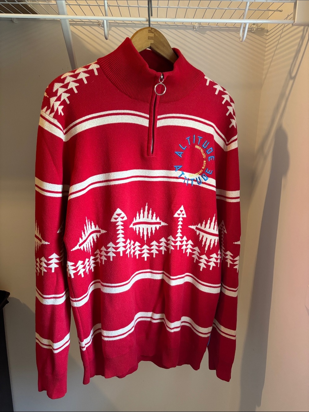 Scotch & Soda Red and White Zip Mock-Neck Sweater